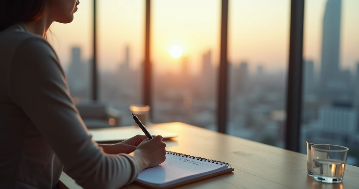 Líder sentado à frente de janela ampla refletindo sobre impacto humano em 2026 
