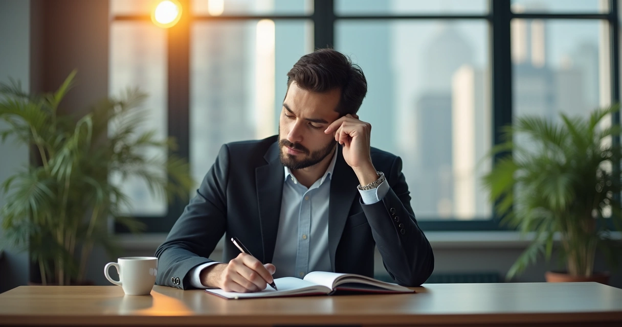 Líder sentado sozinho em um ambiente tranquilo, refletindo.
