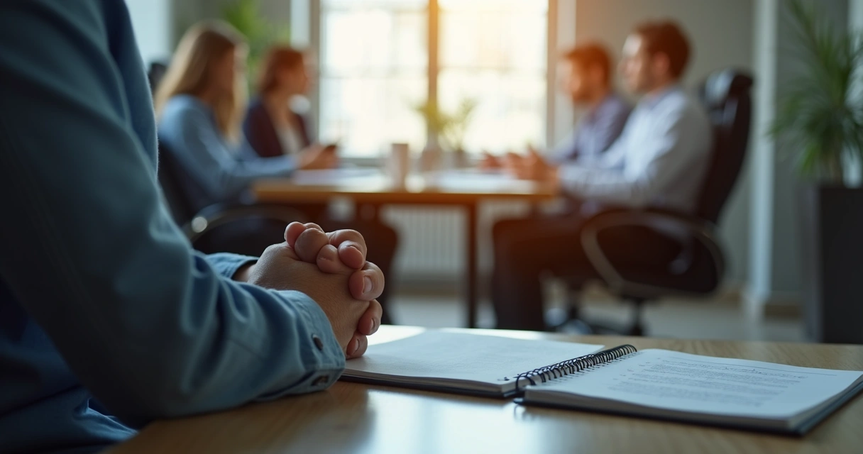 Líder refletindo antes de decidir em ambiente de trabalho
