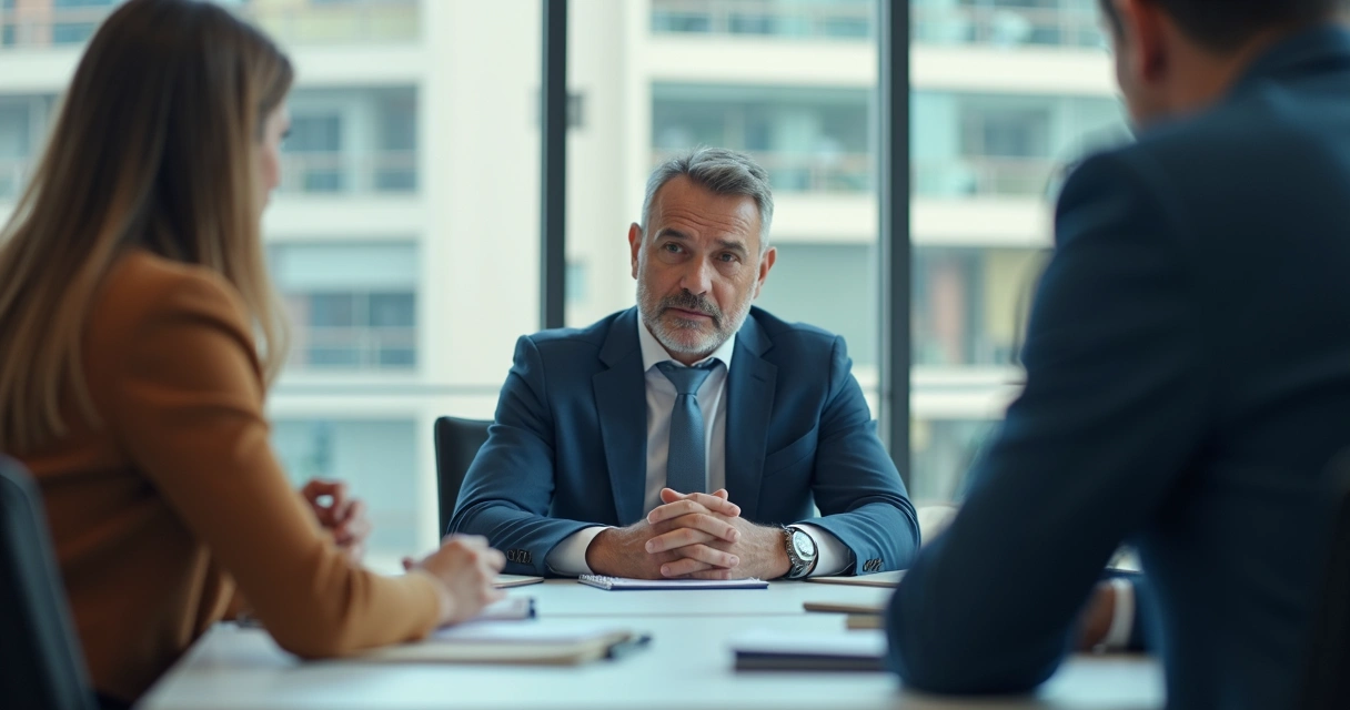 Líder observando equipe em sala de reunião 