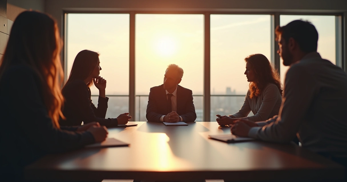 Líder pensando na sala de reunião da empresa 