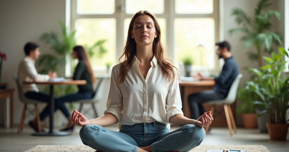 Líder en meditación sentado en una oficina tranquila 