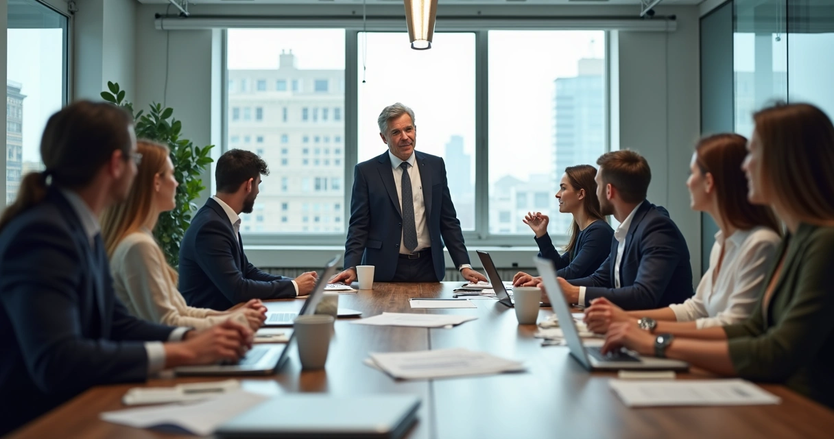 Líder ouvindo equipe em reunião de trabalho