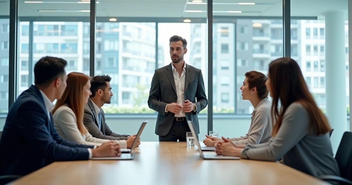 Líder em reunião com equipe pequena