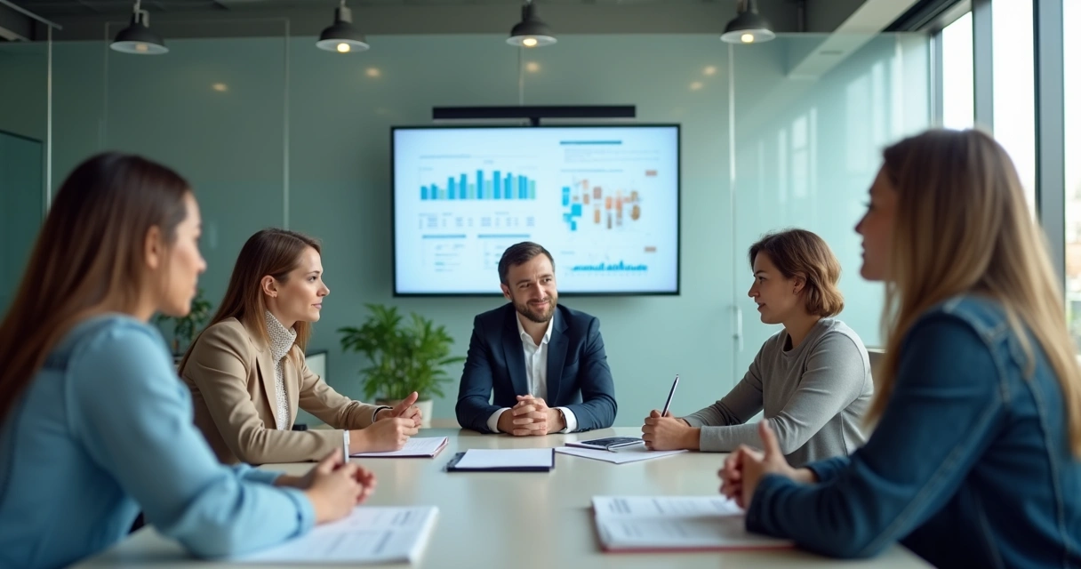 Líder em reunião ouvindo a equipe com atenção