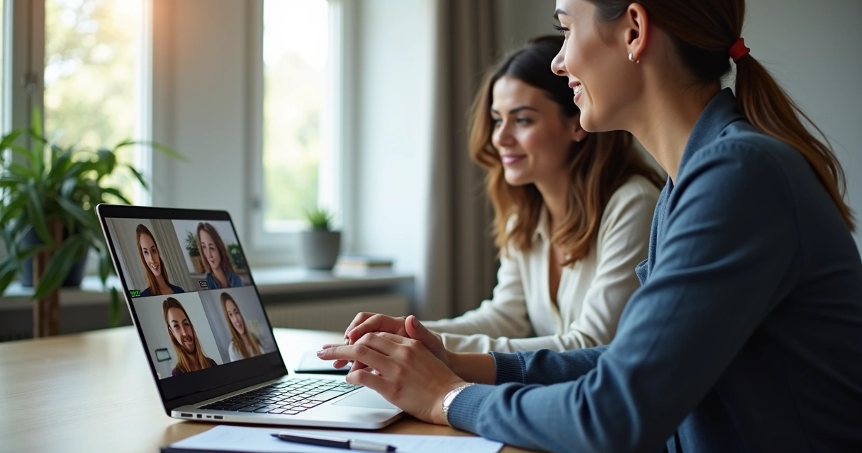 Líder conduzindo reunião online com equipe na tela