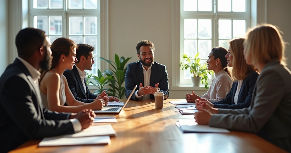 Líder com grupo em reunião semanal 