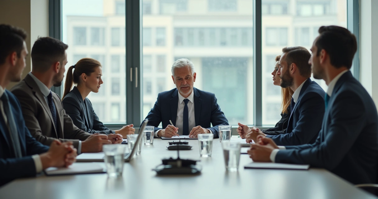 Líder em reunião tensa com equipe 