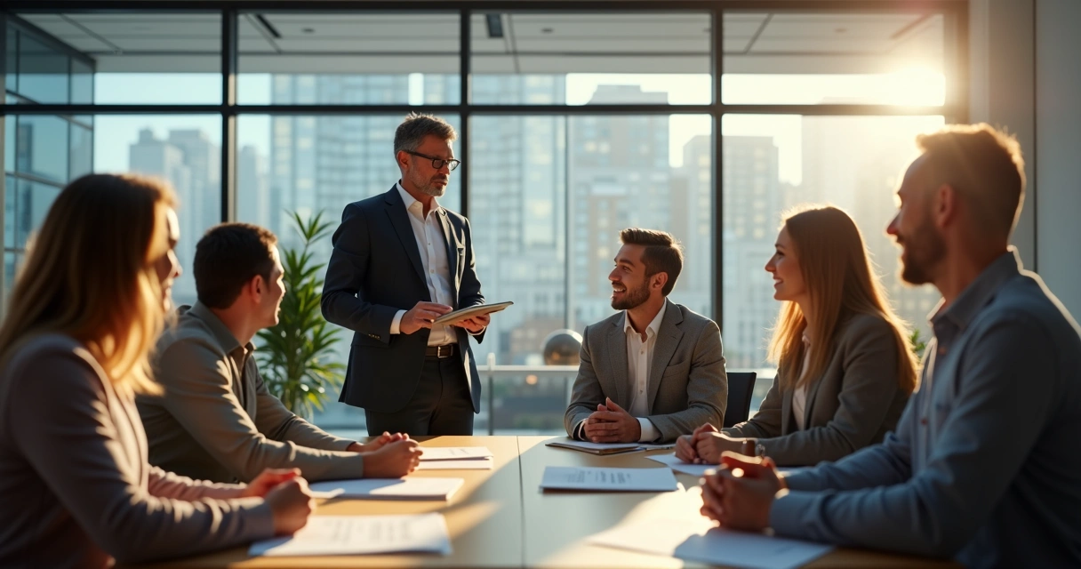 Líder recibiendo retroalimentación de su equipo en una oficina