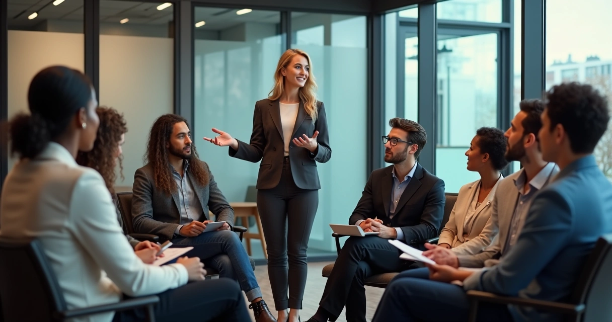 Líder conduzindo roda de diálogo com equipe 