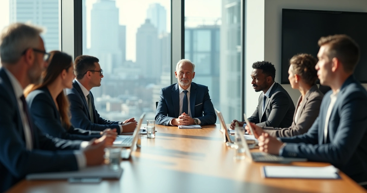 Líder em silêncio refletindo antes de decidir em reunião de negócios 