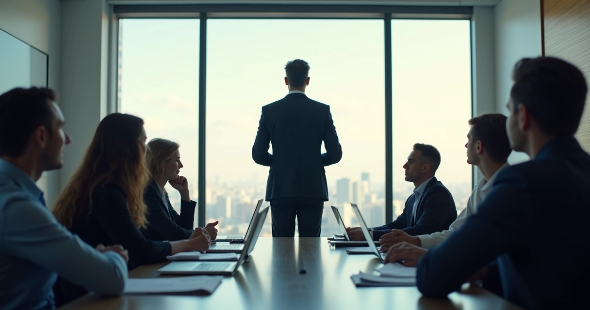 Líder em pé à frente do grupo, todos em silêncio refletindo 