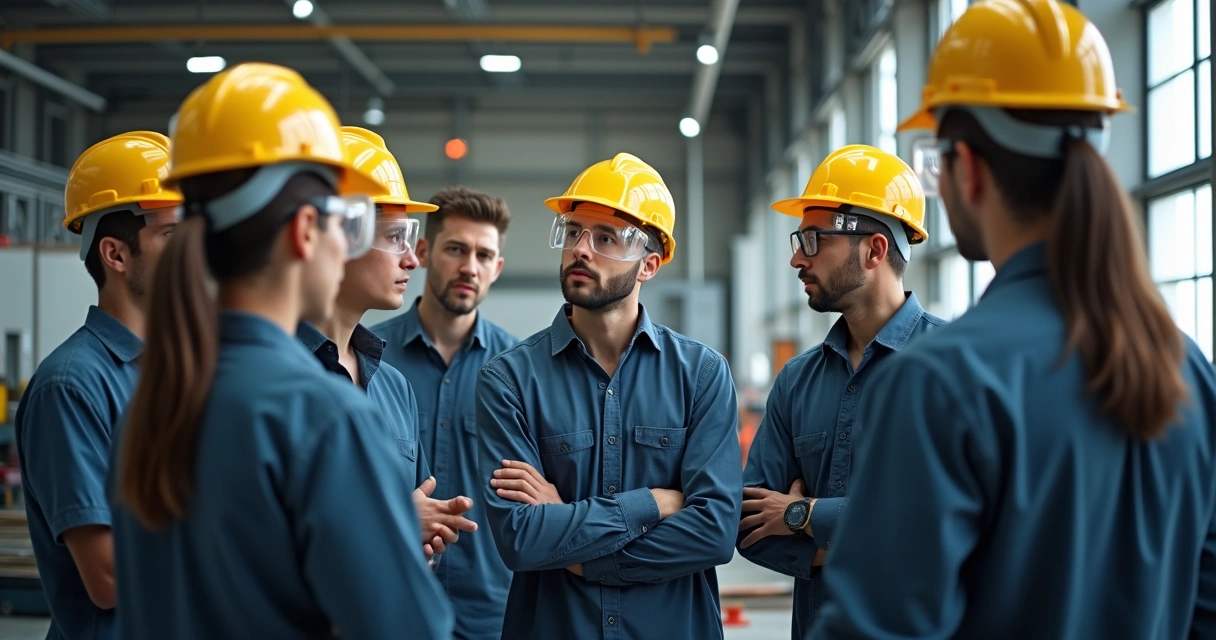Líder técnico treinando equipe em uso de EPI correto 