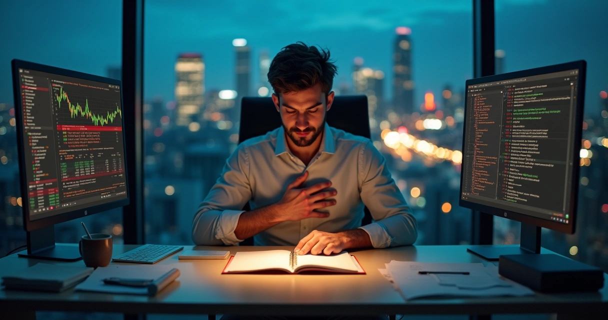 Persona tomando una decisión serena en medio de un entorno estresante 