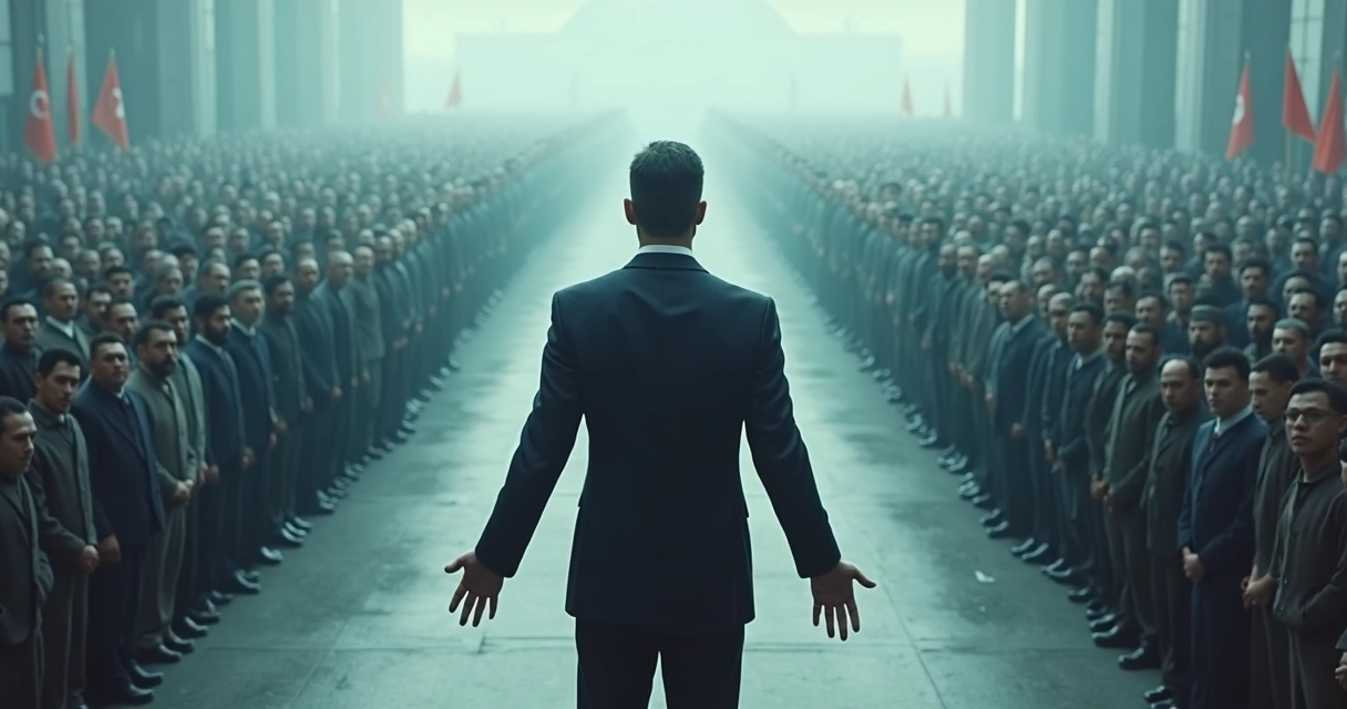 Líder em destaque projetando sombra escura sobre multidão cinza 