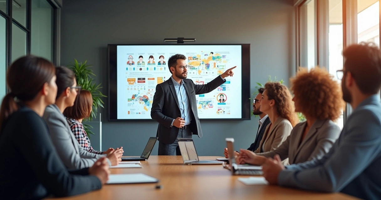 Líder realizando treinamento de diversidade para equipe diversa 