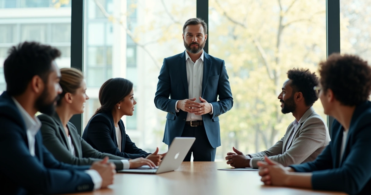 Líder observando equipe durante reunião 
