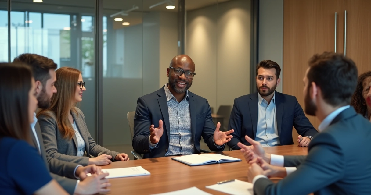 Líder hablando abiertamente con su equipo sentado en círculo 