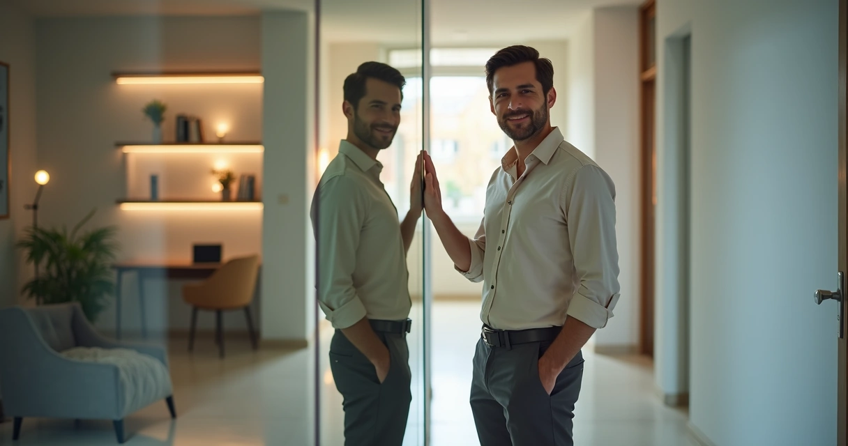 Líder toca um espelho de luz equilibrando casa e escritório 