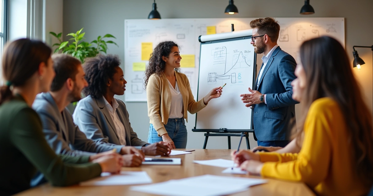 Mentorado apresentando ideia em grupo de mentoria 