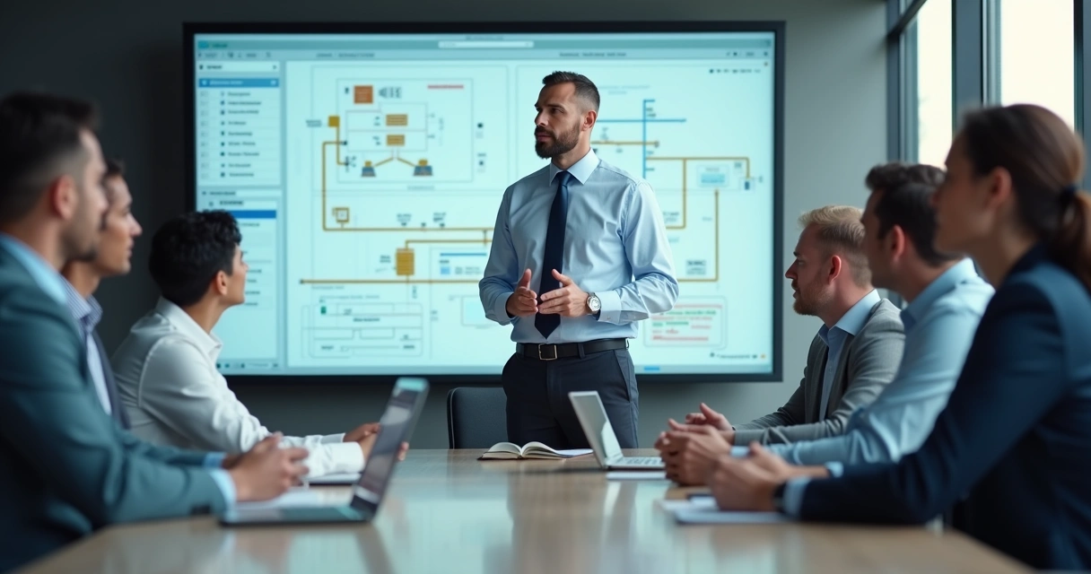 Líder de indústria alimentícia discutindo capacitação com equipe 