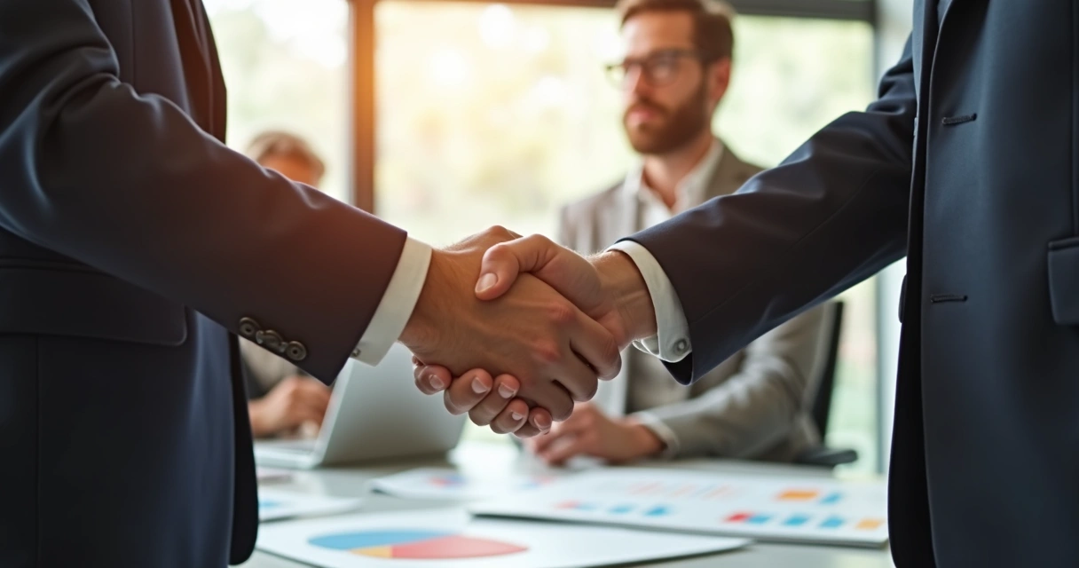 Duas pessoas apertando as mãos em ambiente profissional 