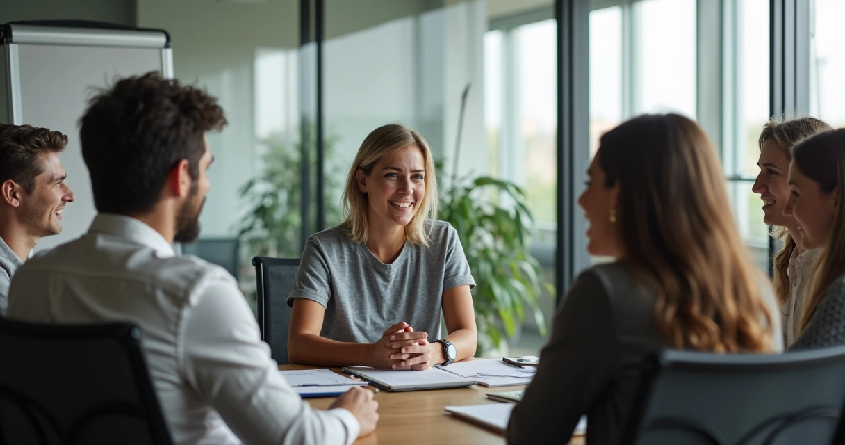 Equipe reunida, em círculo, realizando reunião e debate informal 