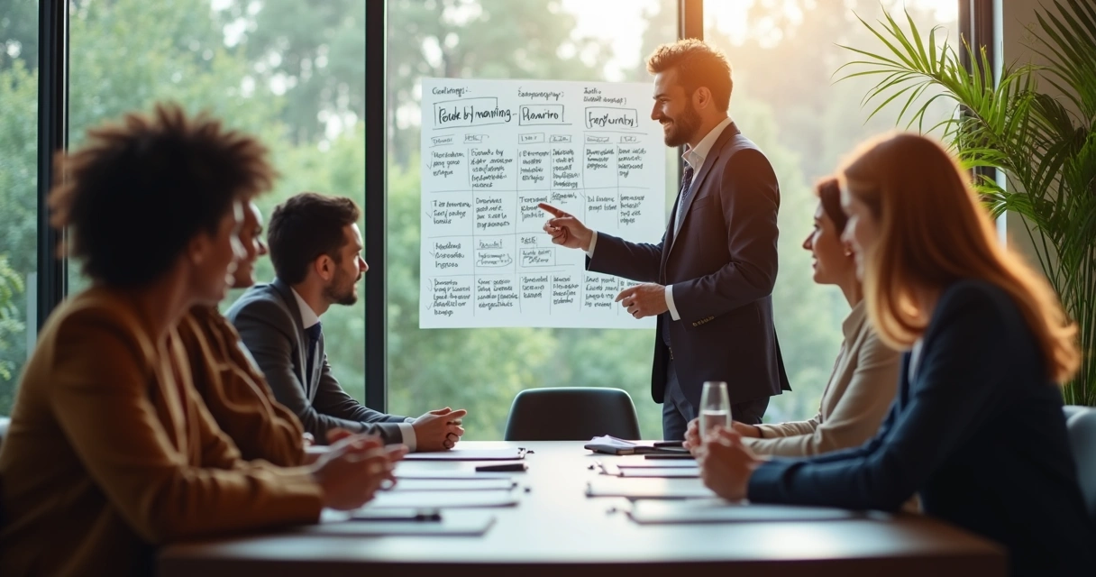 Liderança orientando equipe com propósito 