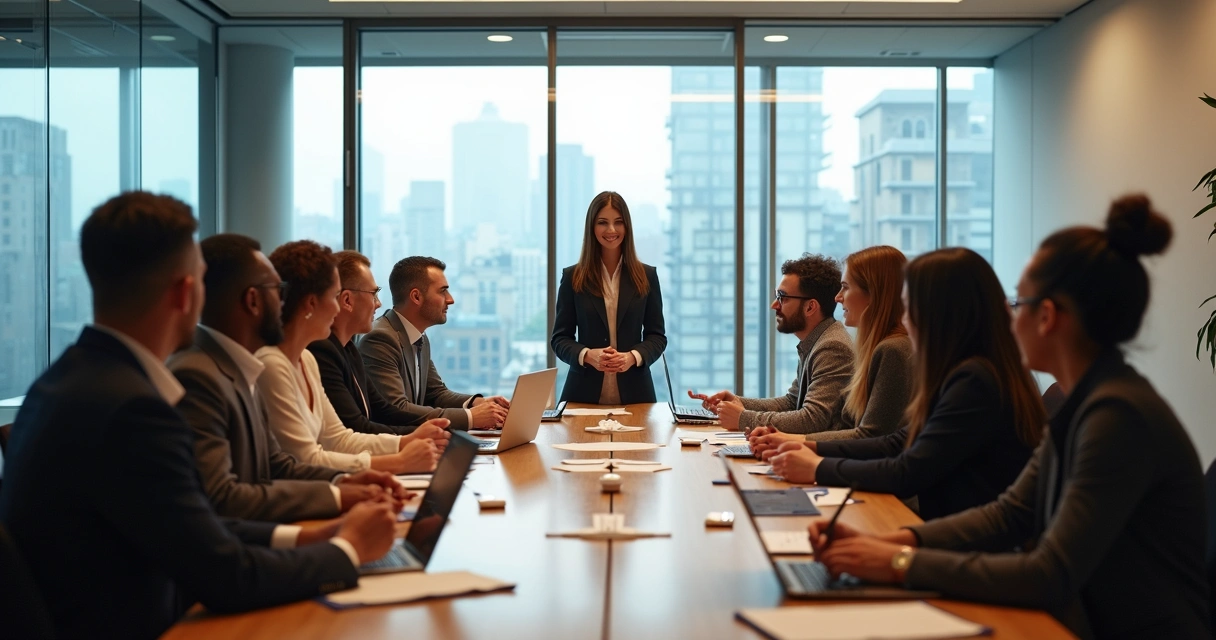 Equipe em reunião liderada por pessoa inspiradora