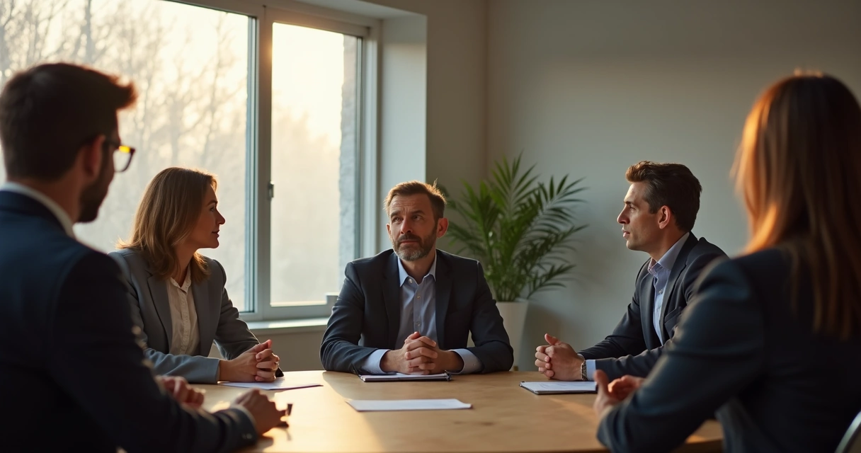 Líder escuta colega em reunião pequena e acolhedora 