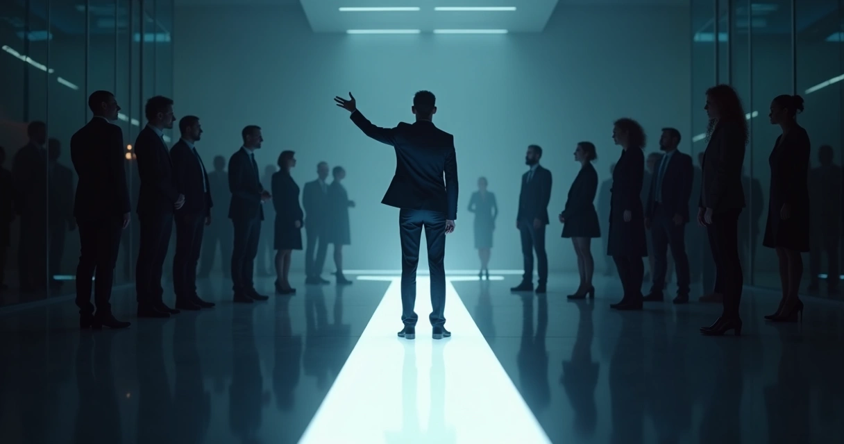 Líder guiando equipe por caminho iluminado 