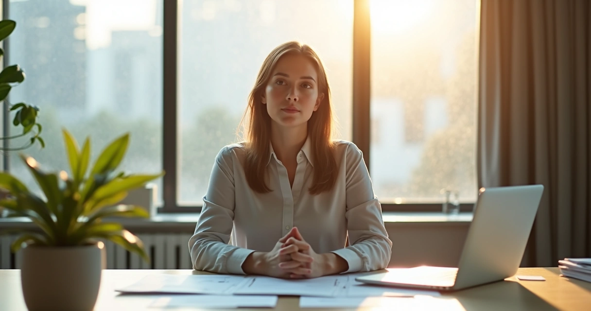 Pessoa em posição de liderança fazendo reflexão em ambiente de trabalho 