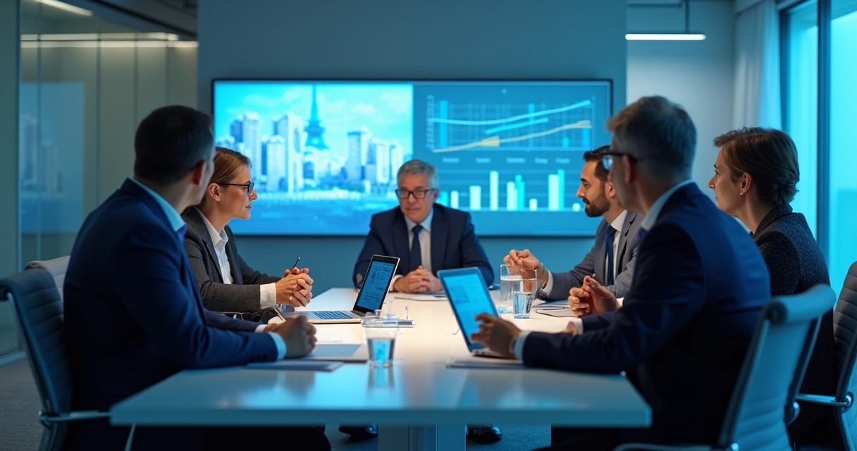 Reunião de líderes diversos em uma mesa de trabalho moderna 