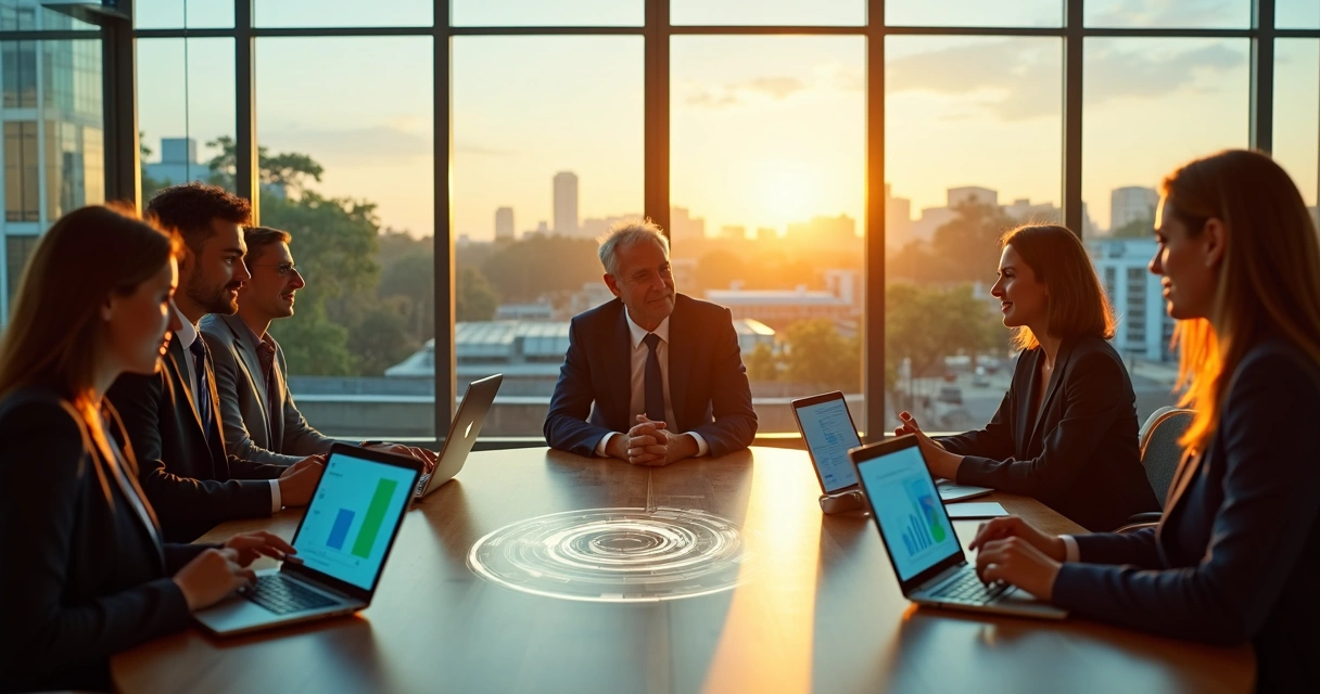 Executivo em mesa redonda conectando consciência humana e indicadores ESG 