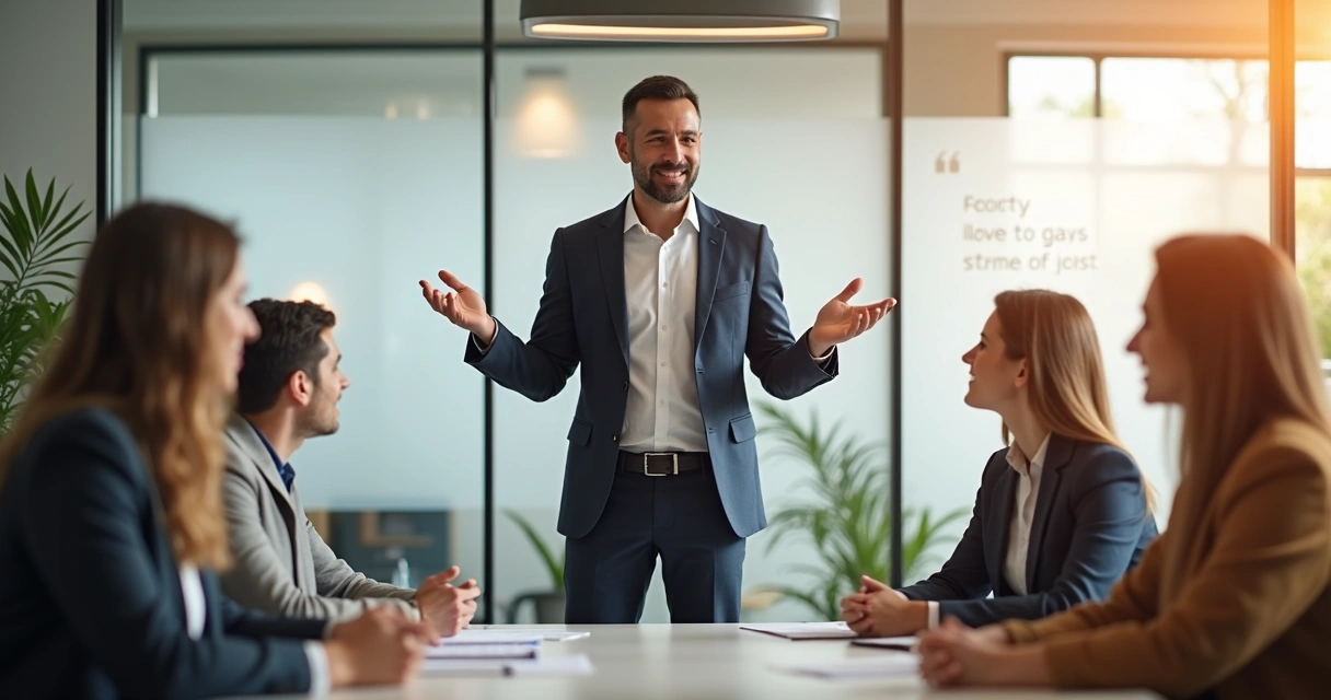 Líder orientando equipe com empatia em ambiente corporativo