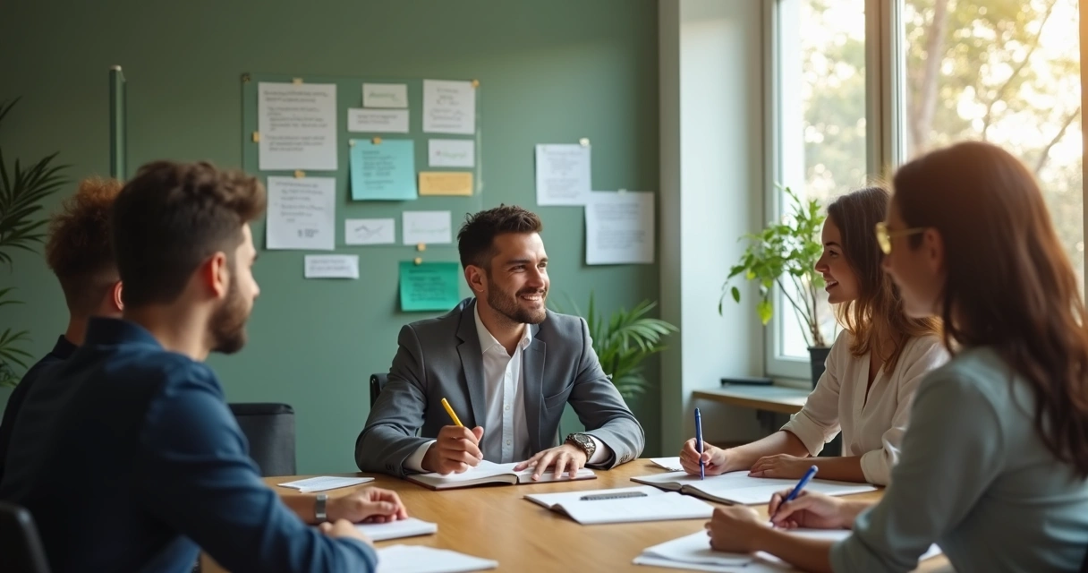 Liderança em conversa com equipe no escritório 
