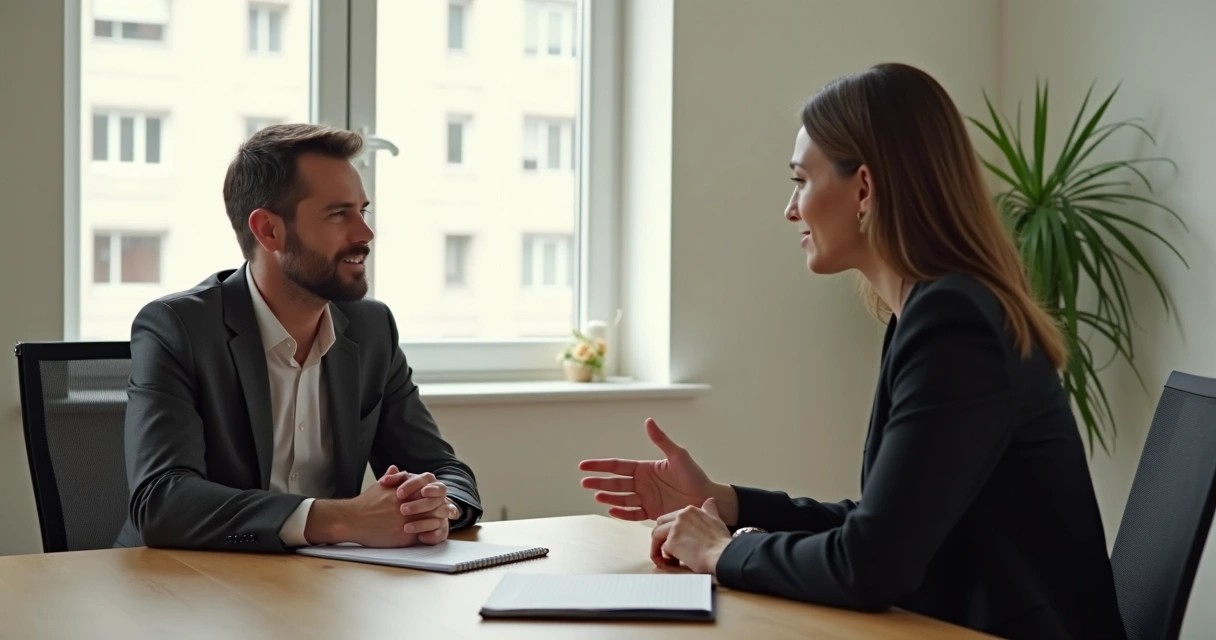 Líder conversando com colaborador em ambiente reservado 
