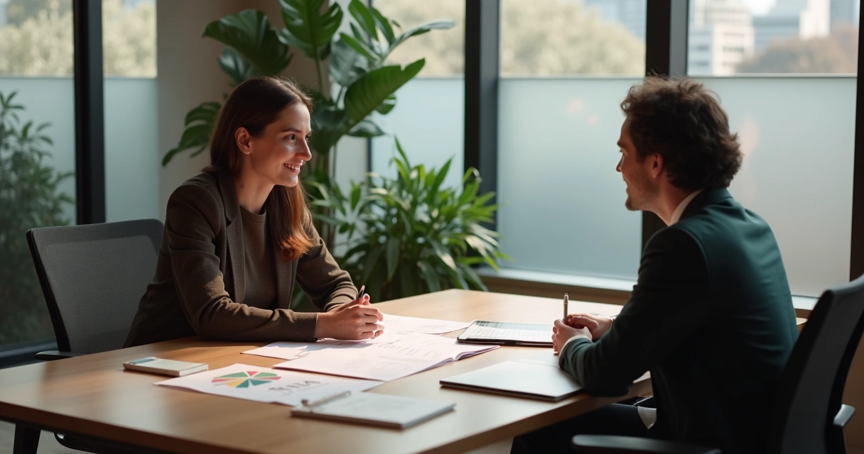 Liderança em conversa individual de desenvolvimento com colaborador