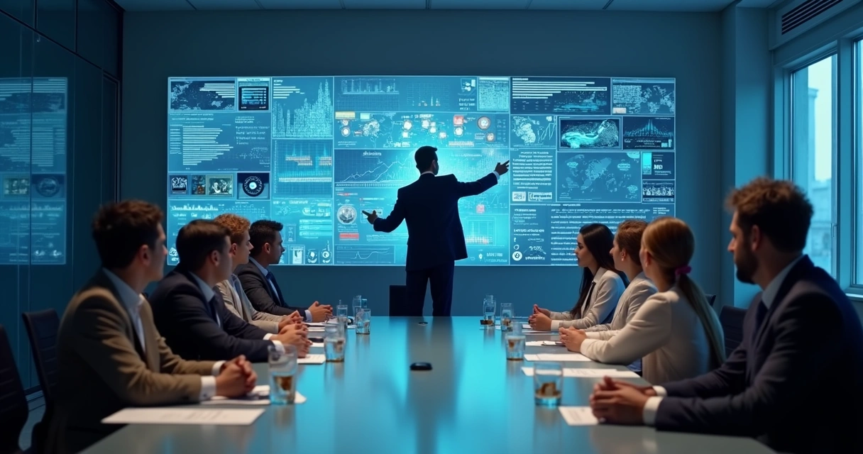 Líder orientando equipe durante reunião de crise digital 