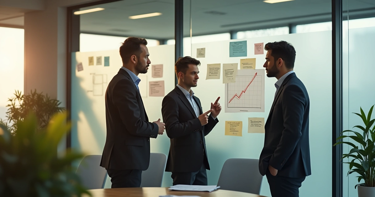 Liderança avaliando decisão estratégica com diálogo humano 