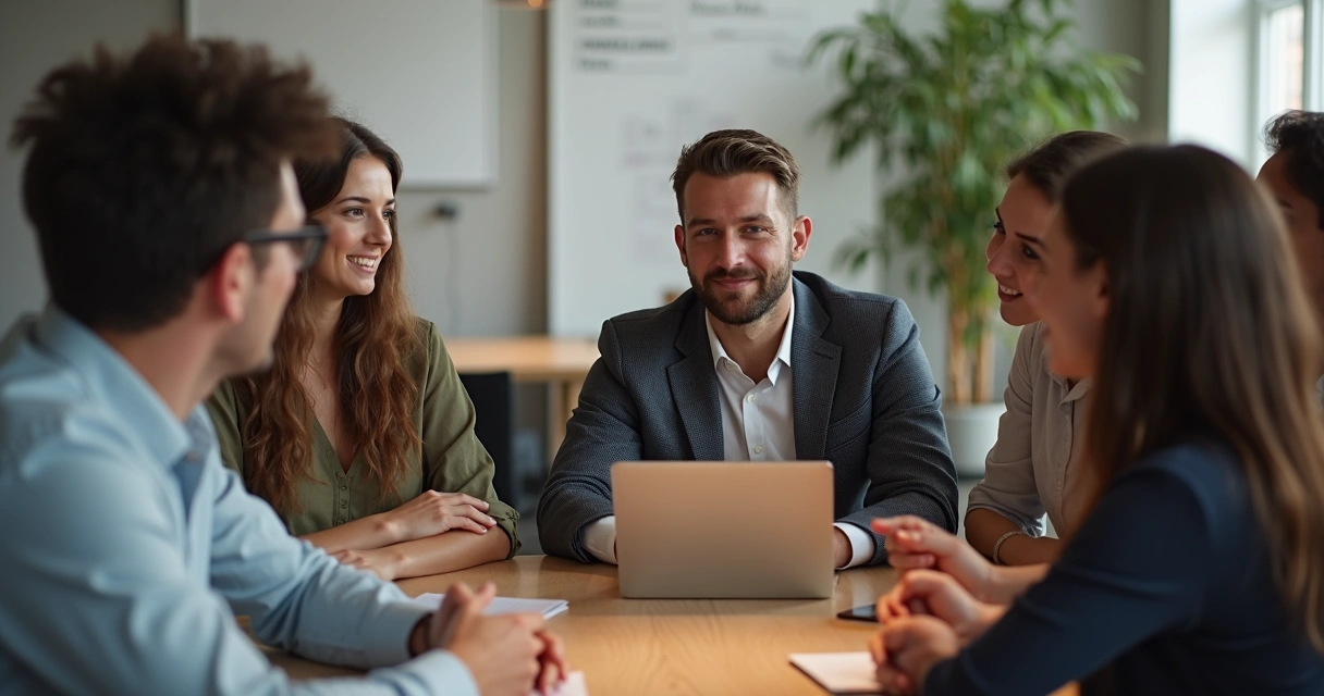 Líder conversando aberto com sua equipe, sentados em círculo 
