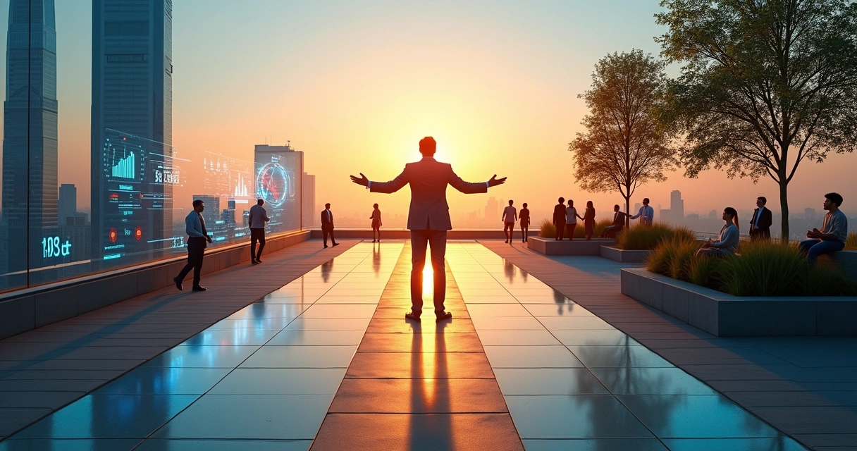 Líder diante de dois caminhos representando desempenho e impacto humano 