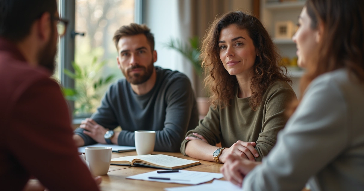 Líder em diálogo com equipe diversa em ambiente informal 