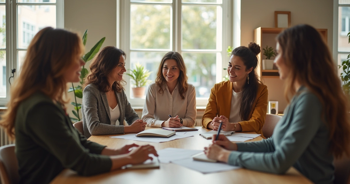 Liderança dialogando com equipe em ambiente de confiança 