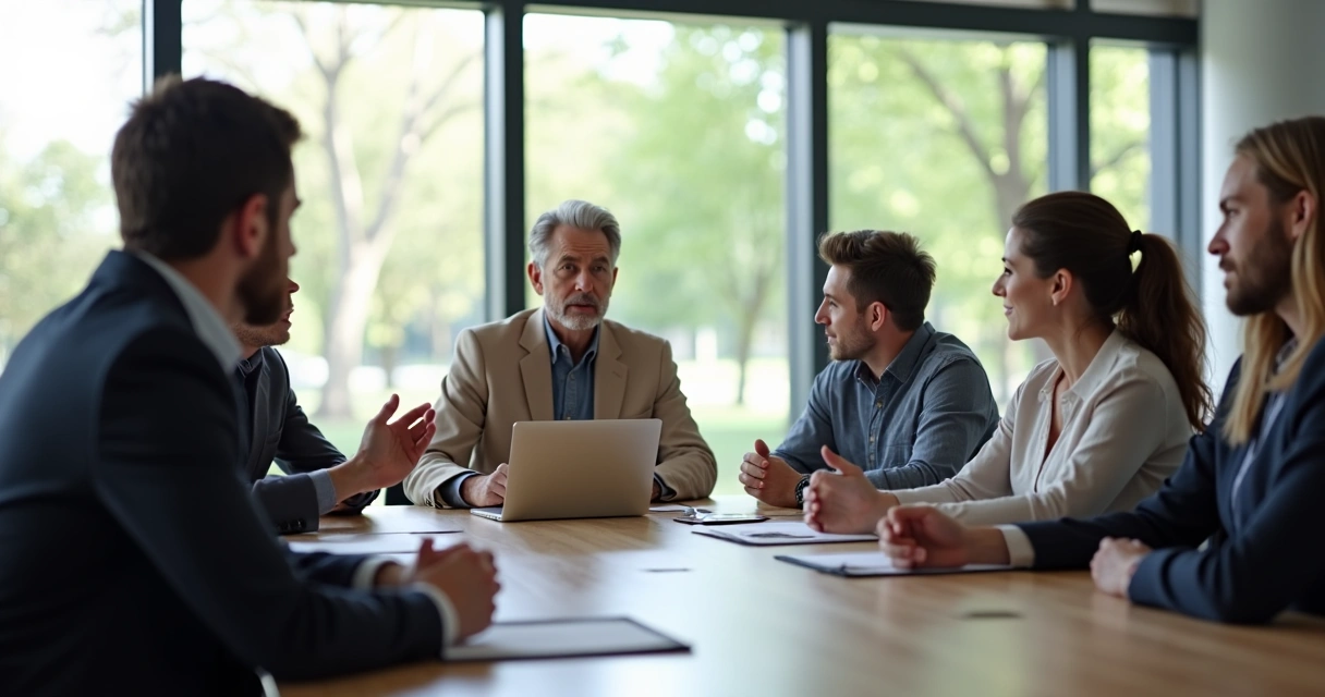 Reunião de equipe com líder ouvindo atentamente um colaborador na mesa