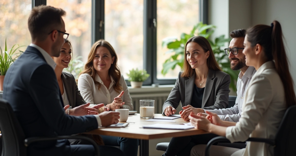 Liderança conversando com equipe em ambiente acolhedor