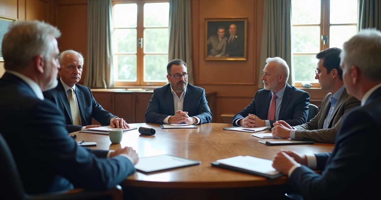 Lideranças políticas conversando em mesa redonda 