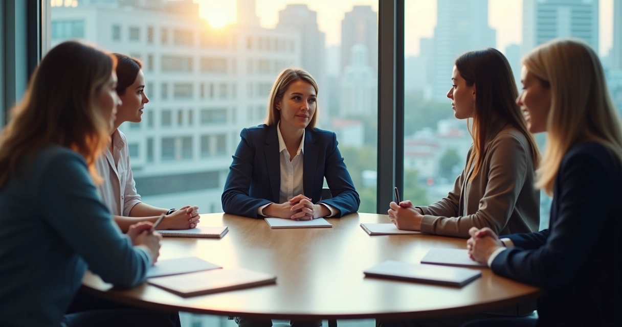 Liderança conduzindo conversa respeitosa com equipe