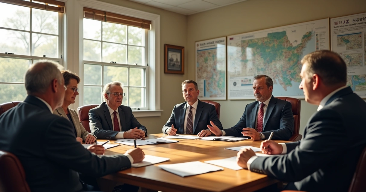 Prefeito e empresários reunidos debatendo projeto de PPP em cidade pequena