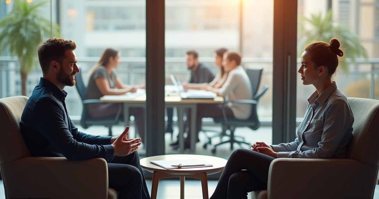 Liderança conversando com colaborador após aquisição 